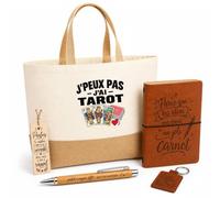 Otshirt Coffret Cadeau Tarot J'peux pas | Sac Cabas Coton et Jute 18 L, Carnet, Stylo Bambou, Porte-Clés, Marque-Page | 5 Pièces | Idée Cadeau Joueur et Joueuse de Tarot Noël Départ