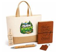 Otshirt Coffret Cadeau Team forêt | Sac Cabas Coton et Jute 18 L, Carnet, Stylo Bambou, Porte-Clés, Marque-Page | 5 Pièces | Idée Cadeau Noël Départ