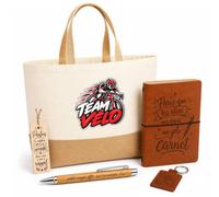 Otshirt Coffret Cadeau Team vélo | rouge | Sac Cabas Coton et Jute 18 L, Carnet, Stylo Bambou, Porte-Clés, Marque-Page | 5 Pièces | Idée Cadeau Cycliste Noël Départ