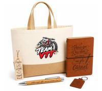 Otshirt Coffret Cadeau Team VTT | modèle 2 | Sac Cabas Coton et Jute 18 L, Carnet, Stylo Bambou, Porte-Clés, Marque-Page | 5 Pièces | Idée Cadeau Vététiste Noël Départ