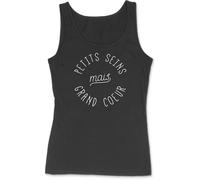 Otshirt Débardeur Femme Petits Seins mais Grand Coeur | Imprimé en France, Cadeau Femme Humour Maman Anniversaire Original Rigolo Humoristique (M,Black)