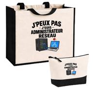 Otshirt Ensemble Cabas et Trousse Administrateur Réseau J'peux pas | Sac Coton et Jute 21 L avec Trousse Zippée 3 L Assortie | Anses 60 cm | Idée Cadeau Informaticien Noël Merci