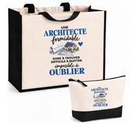Otshirt Ensemble Cabas et Trousse Architecte Formidable | Sac Coton et Jute 21 L avec Trousse Zippée 3 L Assortie | Anses 60 cm | Idée Cadeau Architecture Noël Merci