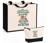 Otshirt Ensemble Cabas et Trousse Assistante Vétérinaire Formidable | Sac Coton et Jute 21 L avec Trousse Zippée 3 L Assortie | Anses 60 cm | Idée Cadeau Clinique Vétérinaire Noël Merci