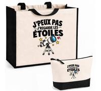 Otshirt Ensemble Cabas et Trousse Astronomie J'peux pas | Sac Coton et Jute 21 L avec Trousse Zippée 3 L Assortie | Anses 60 cm | Idée Cadeau Astronome Amateur Astronome Amatrice Noël Merci