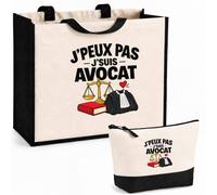 Otshirt Ensemble Cabas et Trousse Avocat J'peux pas | Pour Lui | Sac Coton et Jute 21 L avec Trousse Zippée 3 L Assortie | Anses 60 cm | Idée Cadeau Juriste Noël Merci