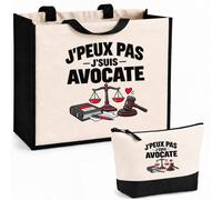 Otshirt Ensemble Cabas et Trousse Avocate J'peux pas | Sac Coton et Jute 21 L avec Trousse Zippée 3 L Assortie | Anses 60 cm | Idée Cadeau Juriste Noël Merci