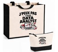 Otshirt Ensemble Cabas et Trousse Data Analyst J'peux pas | Pour Elle | Sac Coton et Jute 21 L avec Trousse Zippée 3 L Assortie | Anses 60 cm | Idée Cadeau Informaticien Informaticienne Noël Merci