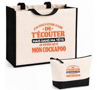 Otshirt Ensemble Cabas et Trousse J'ai peut-être l'air de t'écouter mais dans ma tête je pense qu'à mon cockapoo J'ai peut-être l'air de t'écouter mais je ne pense qu'à - Activité