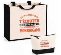 Otshirt Ensemble Cabas et Trousse J'ai peut-être l'air de t'écouter mais dans ma tête je pense qu'à mon origami J'ai peut-être l'air de t'écouter mais je ne pense qu'à - Activité | orange