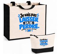 Otshirt Ensemble Cabas et Trousse Je vais pas laisser ça se perdre. Expressions Françaises | bleu | Sac Coton et Jute 21 L avec Trousse Zippée 3 L Assortie | Anses 60 cm
