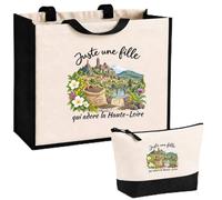 Otshirt Ensemble Cabas et Trousse Juste une fille qui adore la Haute-Loire | Sac Coton et Jute 21 L avec Trousse Zippée 3 L Assortie | Anses 60 cm | Idée Cadeau Altiligérienne Noël Merci