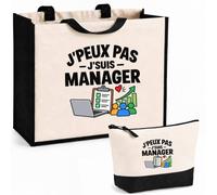 Otshirt Ensemble Cabas et Trousse Manager J'peux pas | Sac Coton et Jute 21 L avec Trousse Zippée 3 L Assortie | Anses 60 cm | Idée Cadeau Chef D'Équipe Noël Merci