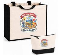 Otshirt Ensemble Cabas et Trousse Mon truc à moi : C'est la Peinture Mon truc à moi - Activité | Sac Coton et Jute 21 L avec Trousse Zippée 3 L Assortie | Anses 60 cm | Idée Cadeau Peintre Noël Merci