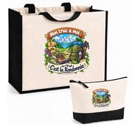 Otshirt Ensemble Cabas et Trousse Mon truc à moi : C'est la Randonnée Mon truc à moi - Activité | Sac Coton et Jute 21 L avec Trousse Zippée 3 L Assortie | Anses 60 cm