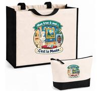 Otshirt Ensemble Cabas et Trousse Mon truc à moi : C'est le Musée Mon truc à moi - Activité | Sac Coton et Jute 21 L avec Trousse Zippée 3 L Assortie | Anses 60 cm | Idée Cadeau Noël Merci