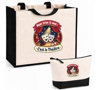 Otshirt Ensemble Cabas et Trousse Mon truc à moi : C'est le Théâtre Mon truc à moi - Activité | Sac Coton et Jute 21 L avec Trousse Zippée 3 L Assortie | Anses 60 cm