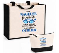Otshirt Ensemble Cabas et Trousse Natation | Sac Coton et Jute 21 L avec Trousse Zippée 3 L Assortie | Anses 60 cm | Idée Cadeau Noël Merci
