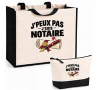 Otshirt Ensemble Cabas et Trousse Notaire J'peux pas | Pour Elle | Sac Coton et Jute 21 L avec Trousse Zippée 3 L Assortie | Anses 60 cm | Idée Cadeau Étude Notariale Noël Merci