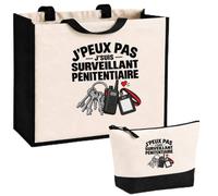 Otshirt Ensemble Cabas et Trousse Surveillant Pénitentiaire J'peux pas | Sac Coton et Jute 21 L avec Trousse Zippée 3 L Assortie | Anses 60 cm | Idée Cadeau Administration Pénitentiaire Noël Merci
