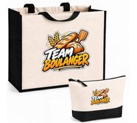 Otshirt Ensemble Cabas et Trousse Team boulanger | Sac Coton et Jute 21 L avec Trousse Zippée 3 L Assortie | Anses 60 cm | Idée Cadeau Noël Merci