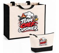 Otshirt Ensemble Cabas et Trousse Team chef cuisinier | Sac Coton et Jute 21 L avec Trousse Zippée 3 L Assortie | Anses 60 cm | Idée Cadeau Noël Merci