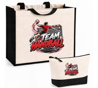 Otshirt Ensemble Cabas et Trousse Team handball | Sac Coton et Jute 21 L avec Trousse Zippée 3 L Assortie | Anses 60 cm | Idée Cadeau Handballeur Handballeuse Noël Merci