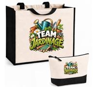 Otshirt Ensemble Cabas et Trousse Team jardinage | modèle 1 | Sac Coton et Jute 21 L avec Trousse Zippée 3 L Assortie | Anses 60 cm | Idée Cadeau Jardinier Jardinière Noël Merci