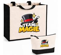 Otshirt Ensemble Cabas et Trousse Team magie | modèle 2 | Sac Coton et Jute 21 L avec Trousse Zippée 3 L Assortie | Anses 60 cm | Idée Cadeau Magicien Magicienne Noël Merci