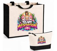 Otshirt Ensemble Cabas et Trousse Team méditation | modèle 1 | Sac Coton et Jute 21 L avec Trousse Zippée 3 L Assortie | Anses 60 cm | Idée Cadeau Noël Merci