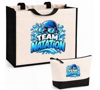 Otshirt Ensemble Cabas et Trousse Team natation | modèle 1 | Sac Coton et Jute 21 L avec Trousse Zippée 3 L Assortie | Anses 60 cm | Idée Cadeau Nageur Nageuse Noël Merci