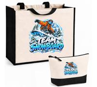 Otshirt Ensemble Cabas et Trousse Team snowboard | Sac Coton et Jute 21 L avec Trousse Zippée 3 L Assortie | Anses 60 cm | Idée Cadeau Snowboardeur Snowboardeuse Noël Merci