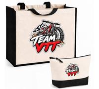 Otshirt Ensemble Cabas et Trousse Team VTT | modèle 2 | Sac Coton et Jute 21 L avec Trousse Zippée 3 L Assortie | Anses 60 cm | Idée Cadeau Vététiste Noël Merci