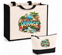 Otshirt Ensemble Cabas et Trousse Voyage | Sac Coton et Jute 21 L avec Trousse Zippée 3 L Assortie | Anses 60 cm | Idée Cadeau Voyageur Voyageuse Noël Merci