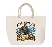 Otshirt Grand Sac Cabas Beige Certifié meilleur guide de montagne | Coton 23 L Anses en Corde 65 cm | Plage Marché W nd Sport | Idée Cadeau Noël Merci