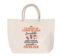 Otshirt Grand Sac Cabas Beige Chargée de Communication Formidable | Coton 23 L Anses en Corde 65 cm | Plage Marché W nd Sport | Idée Cadeau Noël Merci