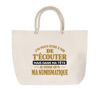 Otshirt Grand Sac Cabas Beige J'ai peut-être l'air de t'écouter mais dans ma tête je pense qu'à ma numismatique J'ai peut-être l'air de t'écouter mais je ne pense qu'à - Activité