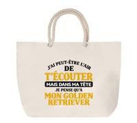 Otshirt Grand Sac Cabas Beige J'ai peut-être l'air de t'écouter mais dans ma tête je pense qu'à mon golden retriever J'ai peut-être l'air de t'écouter mais je ne pense qu'à - Activité