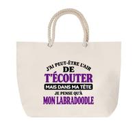 Otshirt Grand Sac Cabas Beige J'ai peut-être l'air de t'écouter mais dans ma tête je pense qu'à mon labradoodle J'ai peut-être l'air de t'écouter mais je ne pense qu'à - Activité