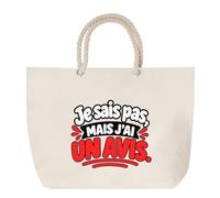 Otshirt Grand Sac Cabas Beige Je sais pas, mais j'ai un avis. Expressions Françaises | Coton 23 L Anses en Corde 65 cm | Plage Marché W nd Sport | Idée Cadeau Noël Merci
