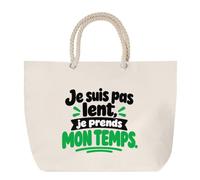 Otshirt Grand Sac Cabas Beige Je suis pas lent, je prends mon temps. Expressions Françaises | Coton 23 L Anses en Corde 65 cm | Plage Marché W nd Sport | Idée Cadeau Noël Merci