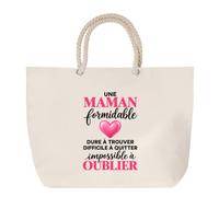 Otshirt Grand Sac Cabas Beige Maman Formidable | Coton 23 L Anses en Corde 65 cm | Plage Marché W nd Sport | Idée Cadeau Fête des Mères Noël Merci