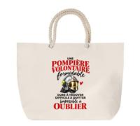 Otshirt Grand Sac Cabas Beige Pompier Volontaire Formidable | Coton 23 L Anses en Corde 65 cm | Plage Marché W nd Sport | Idée Cadeau Sapeuse-Pompière Noël Merci