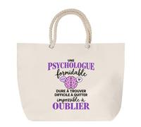Otshirt Grand Sac Cabas Beige Psychologue Formidable | Coton 23 L Anses en Corde 65 cm | Plage Marché W nd Sport | Idée Cadeau Psy Noël Merci