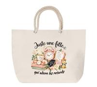 Otshirt Grand Sac Cabas Beige Retards Une Fille | Coton 23 L Anses en Corde 65 cm | Plage Marché W nd Sport | Idée Cadeau Noël Merci