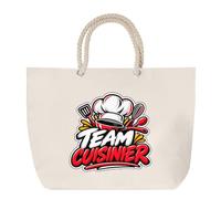 Otshirt Grand Sac Cabas Beige Team cuisinier | Coton 23 L Anses en Corde 65 cm | Plage Marché W nd Sport | Idée Cadeau Noël Merci