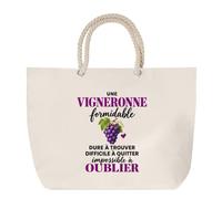 Otshirt Grand Sac Cabas Beige Vigne Formidable | Coton 23 L Anses en Corde 65 cm | Plage Marché W nd Sport | Idée Cadeau Vigneronne Noël Merci
