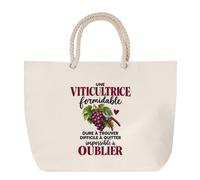 Otshirt Grand Sac Cabas Beige Viticultrice Formidable | Coton 23 L Anses en Corde 65 cm | Plage Marché W nd Sport | Idée Cadeau Vigneronne Noël Merci