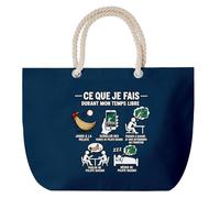 Otshirt Grand Sac Cabas Bleu Marine Pelote Basque Temps libre | Coton 23 L Anses en Corde 65 cm | Plage Piscine Marché W nd | Idée Cadeau Noël Merci