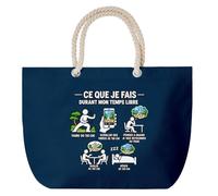 Otshirt Grand Sac Cabas Bleu Marine Tai Chi Temps libre | Coton 23 L Anses en Corde 65 cm | Plage Piscine Marché W nd | Idée Cadeau Noël Merci